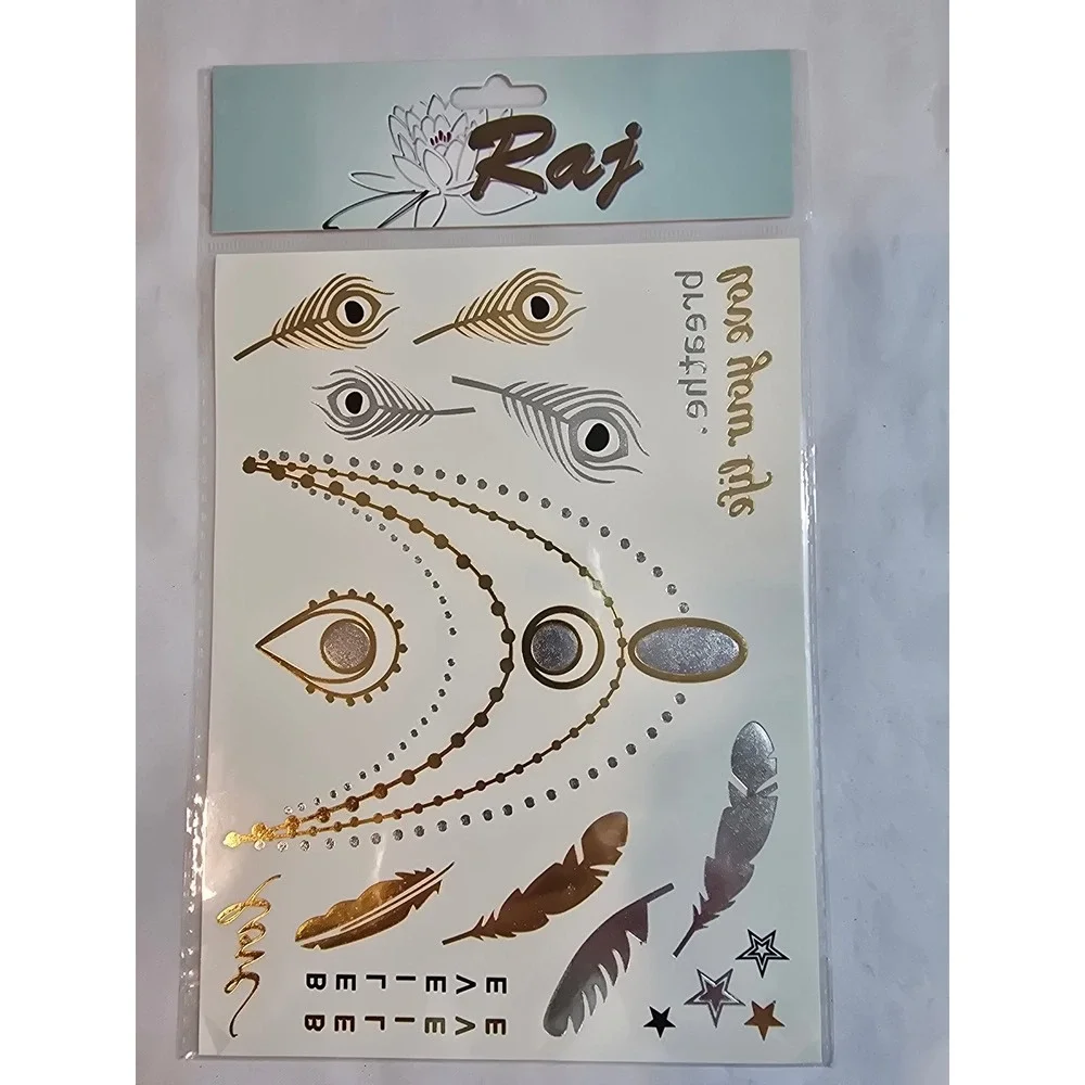 Raj Metallic Temporary Tattoos Gold Silver Body Art Sticker Beach Party Festival